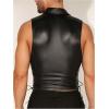 imageOYOANGLE Mens Faux Leather Tank Tops Sleeveless Fitted Muscle Undershirt Button Down Vest Top NightwearBlack