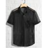 imageOYOANGLE Mens Fishnet See Through Short Sleeve Button Down Collar Party Tops ShirtBlack