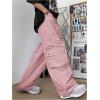 imageOYOANGLE Mens Flap Pocket Side Wide Leg Baggy Pants Drawstring Elastic Waisted Solid Trendy TrousersPink