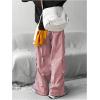 imageOYOANGLE Mens Flap Pocket Side Wide Leg Baggy Pants Drawstring Elastic Waisted Solid Trendy TrousersPink
