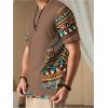 imageOYOANGLE Mens Geometric Print Crew Neck Short Sleeve T Shirt Color Block Comfortable Casual Pullover Tee ShirtBrown and Green