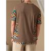 imageOYOANGLE Mens Geometric Print Crew Neck Short Sleeve T Shirt Color Block Comfortable Casual Pullover Tee ShirtBrown and Green