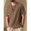 imageOYOANGLE Mens Geometric Print Crew Neck Short Sleeve T Shirt Color Block Comfortable Casual Pullover Tee ShirtBrown and Green