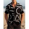 imageOYOANGLE Mens Graphic Button Down Short Sleeve Shirts Work Casual Collared Shirt Tops Beach ShirtsBlack