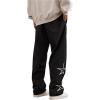 imageOYOANGLE Mens Graphic Print Drawstring Elastic Waist Cargo Pants Loose Fit Straight Leg TrousersBlack