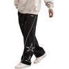 imageOYOANGLE Mens Graphic Print Drawstring Elastic Waist Cargo Pants Loose Fit Straight Leg TrousersBlack