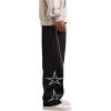 imageOYOANGLE Mens Graphic Print Drawstring Elastic Waist Cargo Pants Loose Fit Straight Leg TrousersBlack