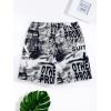 imageOYOANGLE Mens Graphic Print Drawstring Elastic Waist Shorts Casual Tie Dye Running Athletic Sport ShortsBlack White Letter