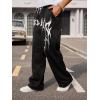 imageOYOANGLE Mens Graphic Print Drawstring Waist Baggy Sweatpants Loose Straight Leg Pants with PocketBlack