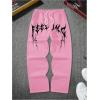 imageOYOANGLE Mens Graphic Print Drawstring Waist Baggy Sweatpants Loose Straight Leg Pants with PocketPink