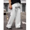 imageOYOANGLE Mens Graphic Print Drawstring Waist Baggy Sweatpants Loose Straight Leg Pants with PocketWhite