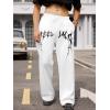 imageOYOANGLE Mens Graphic Print Drawstring Waist Baggy Sweatpants Loose Straight Leg Pants with PocketWhite