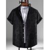 imageOYOANGLE Mens Graphic Print Japanese Letter Short Sleeve Button Down Shirt TopBlack Jacquard