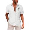 imageOYOANGLE Mens Graphic Print Japanese Letter Short Sleeve Button Down Shirt TopWhite Floral