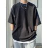 imageOYOANGLE Mens Half Sleeve Drop Shoulder Crew Neck Oversized Streetwear T Shirt Tee TopsBlack Ink