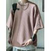 imageOYOANGLE Mens Half Sleeve Drop Shoulder Crew Neck Oversized Streetwear T Shirt Tee TopsPurple