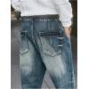 imageOYOANGLE Mens Jeans Jogger Pants Elastic Drawstring Waist Tapered Denim Trousers with PocketLight Wash