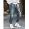 imageOYOANGLE Mens Jeans Jogger Pants Elastic Drawstring Waist Tapered Denim Trousers with PocketLight Wash
