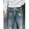 imageOYOANGLE Mens Jeans Jogger Pants Elastic Drawstring Waist Tapered Denim Trousers with PocketLight Wash