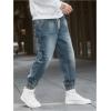 imageOYOANGLE Mens Jeans Jogger Pants Elastic Drawstring Waist Tapered Denim Trousers with PocketLight Wash