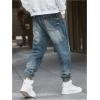 imageOYOANGLE Mens Jeans Jogger Pants Elastic Drawstring Waist Tapered Denim Trousers with PocketLight Wash