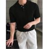 imageOYOANGLE Mens Knitted Short Sleeve Golf Shirts Collared Neck Summer Business Casual T ShirtsBlack