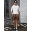 imageOYOANGLE Mens Leopard Graphic Print Adjustable Elastic Waist Drawstring Workout ShortsDeep Brown