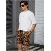 imageOYOANGLE Mens Leopard Graphic Print Adjustable Elastic Waist Drawstring Workout ShortsDeep Brown