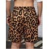 imageOYOANGLE Mens Leopard Graphic Print Adjustable Elastic Waist Drawstring Workout ShortsDeep Brown