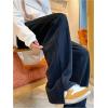 imageOYOANGLE Mens Letter Patch Side Split Drawstring Waist Sweatpants Textured Pockets Straight Leg PantsBlack Ink