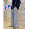 imageOYOANGLE Mens Letter Patch Side Split Drawstring Waist Sweatpants Textured Pockets Straight Leg PantsGrey