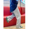 imageOYOANGLE Mens Letter Patch Side Split Drawstring Waist Sweatpants Textured Pockets Straight Leg PantsGrey