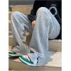imageOYOANGLE Mens Letter Patch Side Split Drawstring Waist Sweatpants Textured Pockets Straight Leg PantsGrey