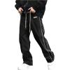 imageOYOANGLE Mens Letter Patched Drawstring Waisted Cargo Pants Seam Side Loose Fit Sports JoggersBlack