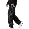 imageOYOANGLE Mens Letter Patched Drawstring Waisted Cargo Pants Seam Side Loose Fit Sports JoggersBlack
