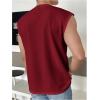 imageOYOANGLE Mens Letter Patched Textured Sleeveless Crew Neck Tank Tops Workout Athletic Casual ShirtsBurgundy