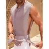 imageOYOANGLE Mens Mesh Side Slit Knot Hem Tank Tops Cut Off Crew Neck Sleeveless Shirts Summer Beach TopKhaki