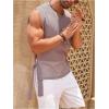 imageOYOANGLE Mens Mesh Side Slit Knot Hem Tank Tops Cut Off Crew Neck Sleeveless Shirts Summer Beach TopKhaki