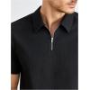 imageOYOANGLE Mens Muscle Ribbed Knit Short Sleeve Shirts Zip Collared Slim Fit TopsBlack