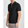 imageOYOANGLE Mens Muscle Ribbed Knit Short Sleeve Shirts Zip Collared Slim Fit TopsBlack