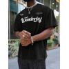 imageOYOANGLE Mens Oversized Graphic Print Short Sleeve Round Neck Streetwear Tee Shirt TopsBlack