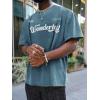 imageOYOANGLE Mens Oversized Graphic Print Short Sleeve Round Neck Streetwear Tee Shirt TopsBlue