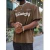 imageOYOANGLE Mens Oversized Graphic Print Short Sleeve Round Neck Streetwear Tee Shirt TopsBrown