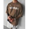 imageOYOANGLE Mens Oversized Graphic Print Short Sleeve Round Neck Streetwear Tee Shirt TopsBrown
