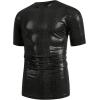 imageOYOANGLE Mens Oversized PU Leather Printed Short Sleeve Round Neck Longline Tee Shirt TopsBlack