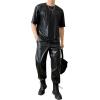 imageOYOANGLE Mens Oversized PU Leather Printed Short Sleeve Round Neck Longline Tee Shirt TopsBlack