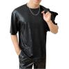 imageOYOANGLE Mens Oversized PU Leather Printed Short Sleeve Round Neck Longline Tee Shirt TopsBlack