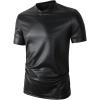 imageOYOANGLE Mens PU Leather V Neck Short Sleeve TShirt Party Solid Muscle Tee Tops ClubwearBlack