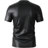 imageOYOANGLE Mens PU Leather V Neck Short Sleeve TShirt Party Solid Muscle Tee Tops ClubwearBlack