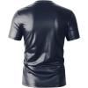 imageOYOANGLE Mens PU Leather V Neck Short Sleeve TShirt Party Solid Muscle Tee Tops ClubwearDark Blue